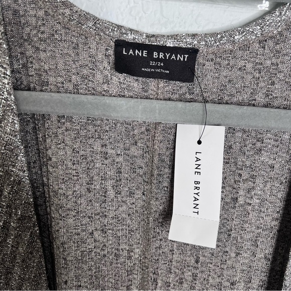 Lane Bryant Cardigan Women 22 24 Duster Tan Silver Metallic Open Front J - Picture 2 of 8